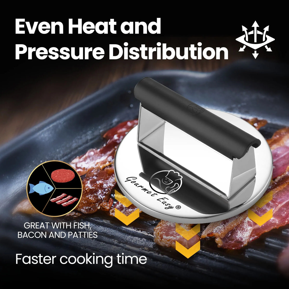Gourmet Easy Smash Burger Press with Heat Resistant Handle, 2LBS Stainless Steel Burger Smasher - Image 4