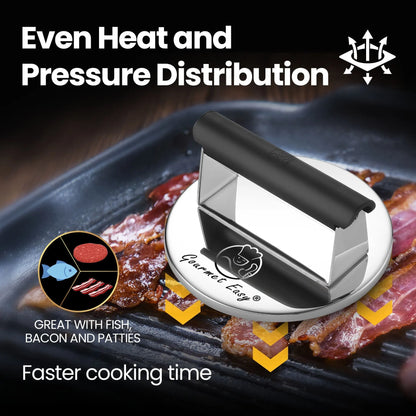 Gourmet Easy Smash Burger Press with Heat Resistant Handle, 2LBS Stainless Steel Burger Smasher - Image 4