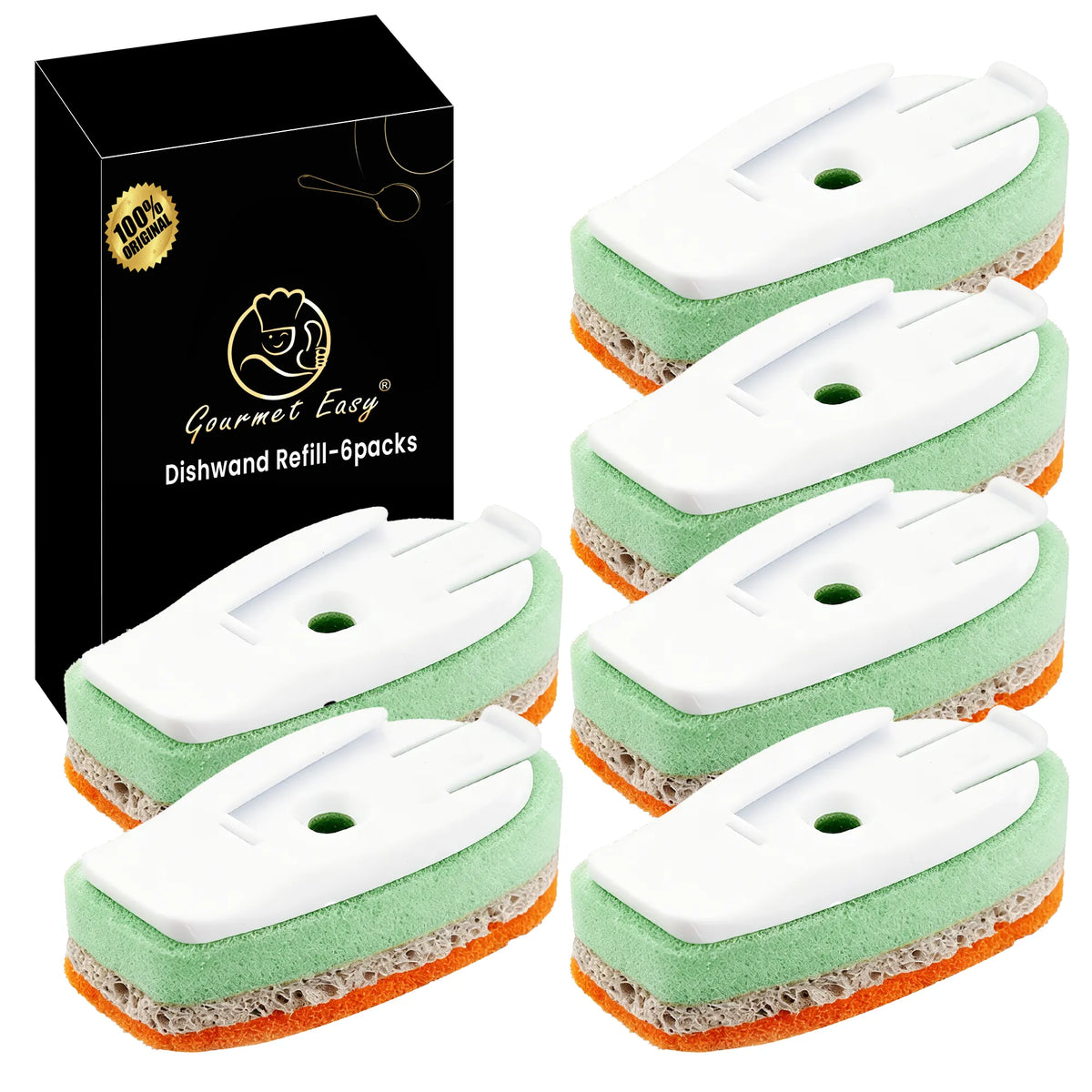 Gourmet Easy Dishwand Sponge Refills for Soap Dispenser, Non-Scratch, 6Pack