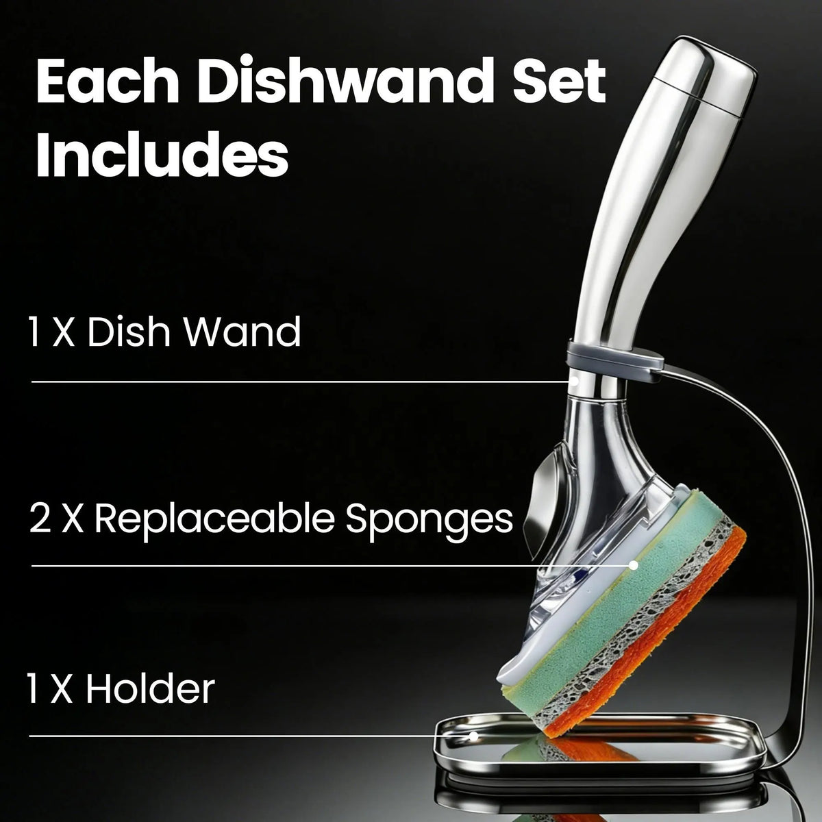 Gourmet Easy Dish Scrubber Stainless Steel Handle & Easy Storage Holder - Image 2