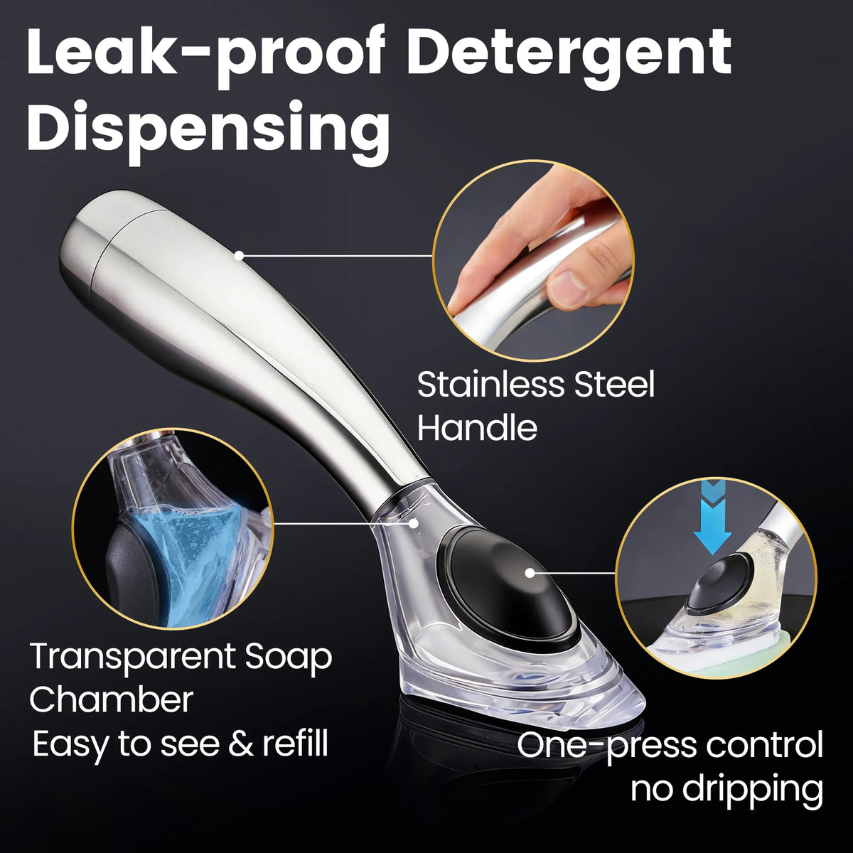 Gourmet Easy Dish Scrubber Stainless Steel Handle & Easy Storage Holder - Image 6