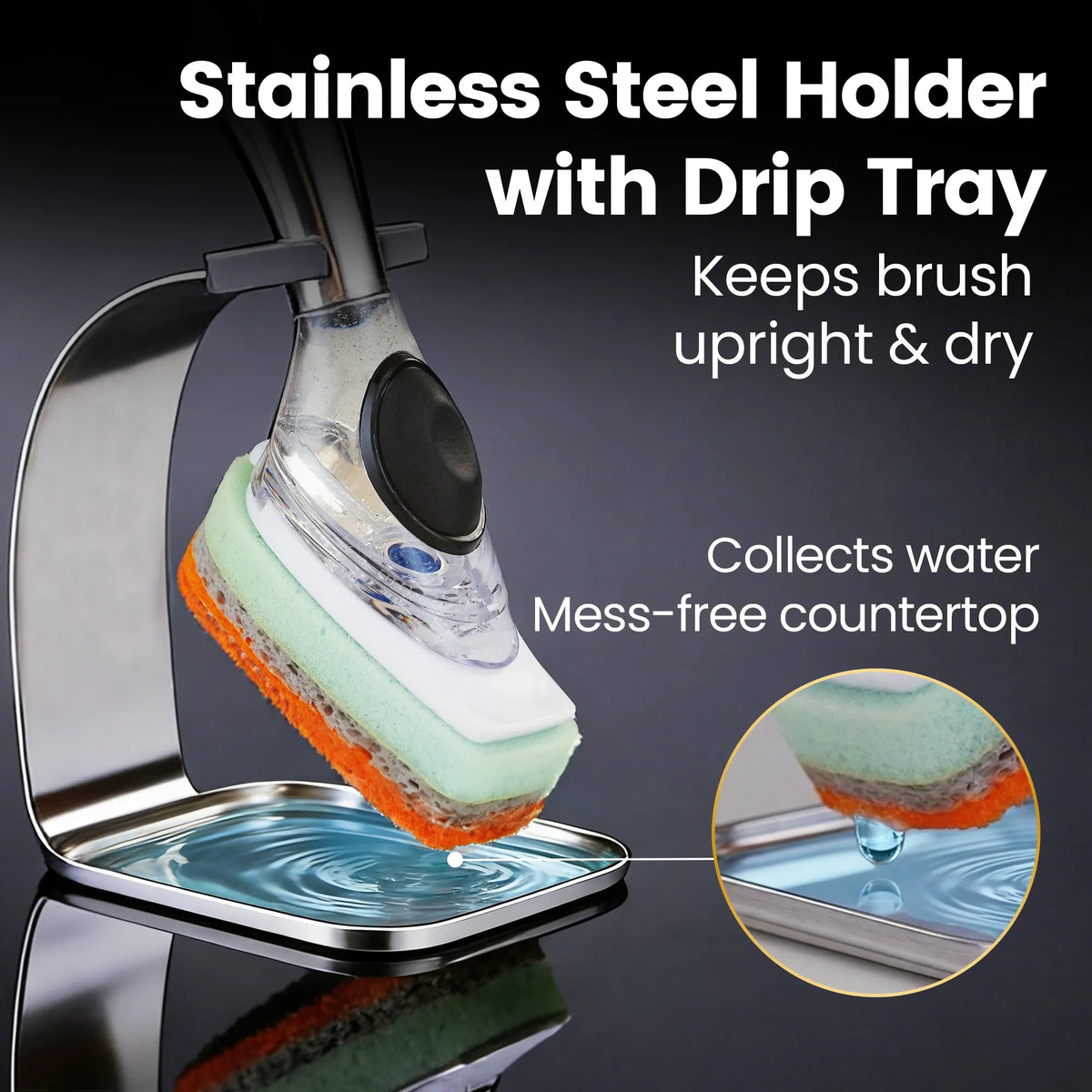 Gourmet Easy Dish Scrubber Stainless Steel Handle & Easy Storage Holder - Image 8