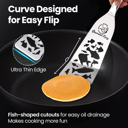 Gourmet Easy Stainless Steel Fish Spatula Set – 1 Large + 1 Small Metal Spatula (Funky Fish Editon) - Image 2