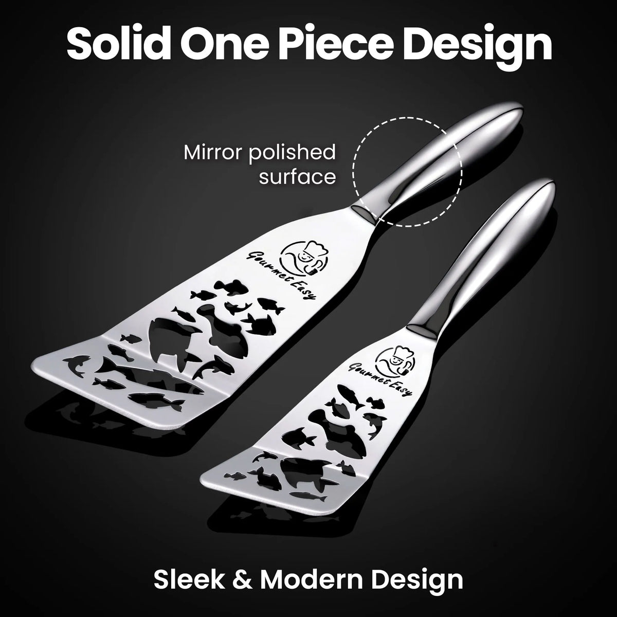 Gourmet Easy Stainless Steel Fish Spatula Set – 1 Large + 1 Small Metal Spatula (Funky Fish Editon) - Image 4