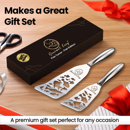 Gourmet Easy Stainless Steel Fish Spatula Set – 1 Large + 1 Small Metal Spatula (Funky Fish Editon) - Image 6