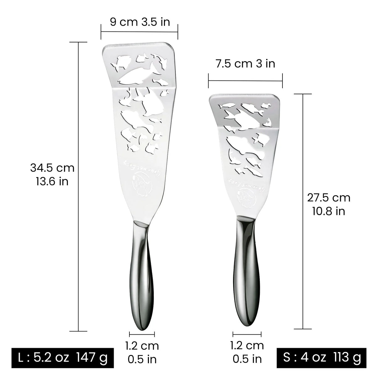 Gourmet Easy Stainless Steel Fish Spatula Set – 1 Large + 1 Small Metal Spatula (Funky Fish Editon) - Image 7