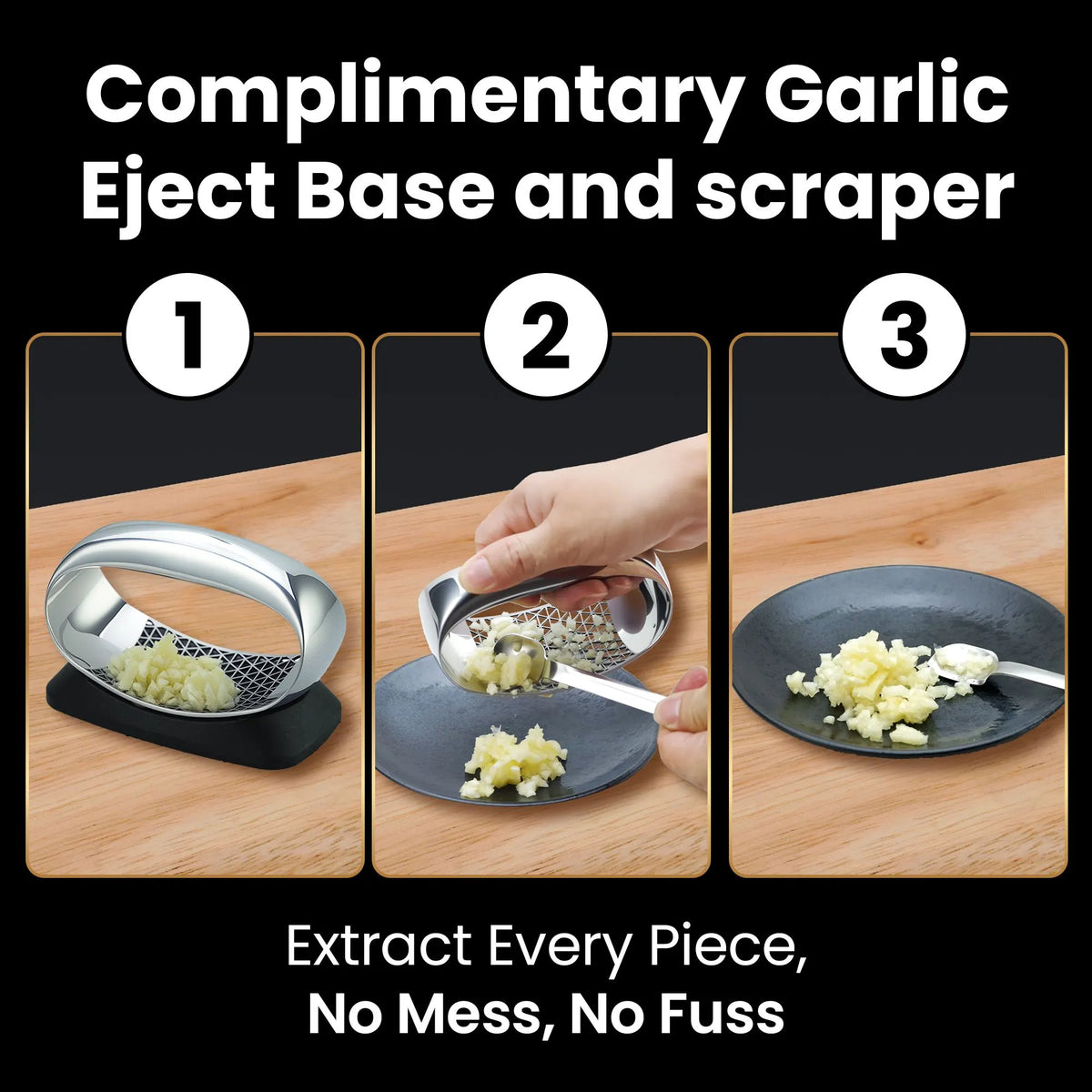Gourmet Easy Garlic Press Rocker, Stainless Steel Garlic Crusher with Eject Base, Garlic Grinder - Image 3