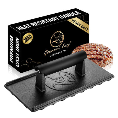 Gourmet Easy Grill Press with Heat Resistant Handle, 3LBS Cast Iron Smash Burger Press