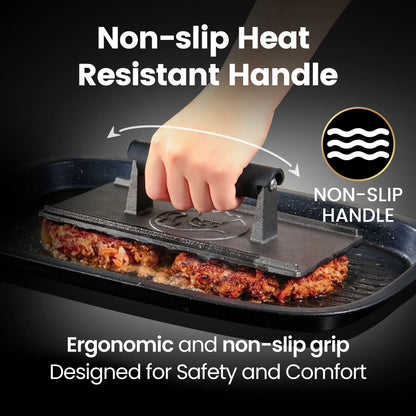 Gourmet Easy Grill Press with Heat Resistant Handle, 3LBS Cast Iron Smash Burger Press - Image 2