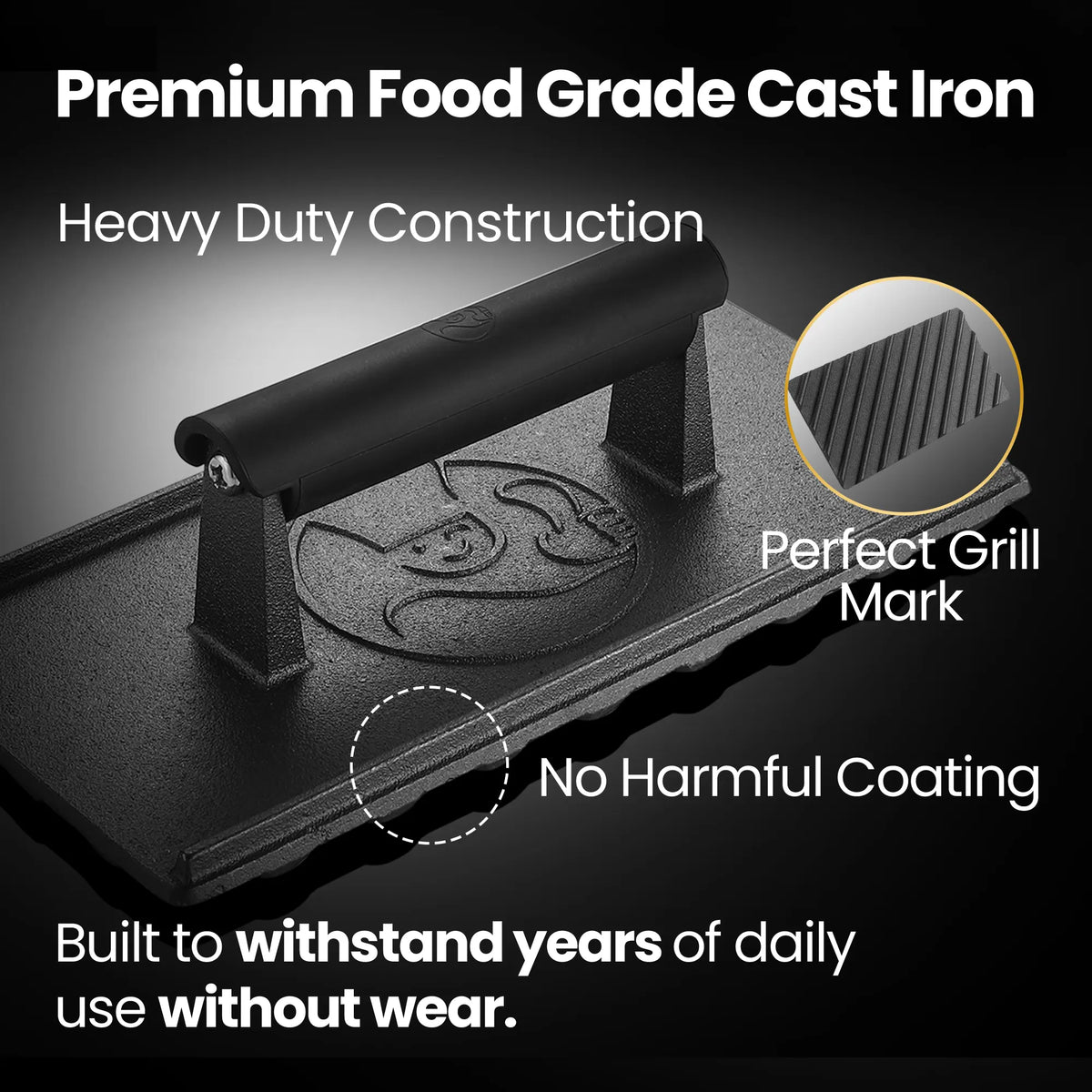 Gourmet Easy Grill Press with Heat Resistant Handle, 3LBS Cast Iron Smash Burger Press - Image 4