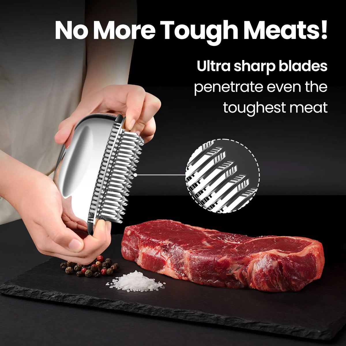 Gourmet Easy Meat Tenderizer Tool, Ultra Sharp Stainless Steel Needle Blades, Steak Accessories - Image 3