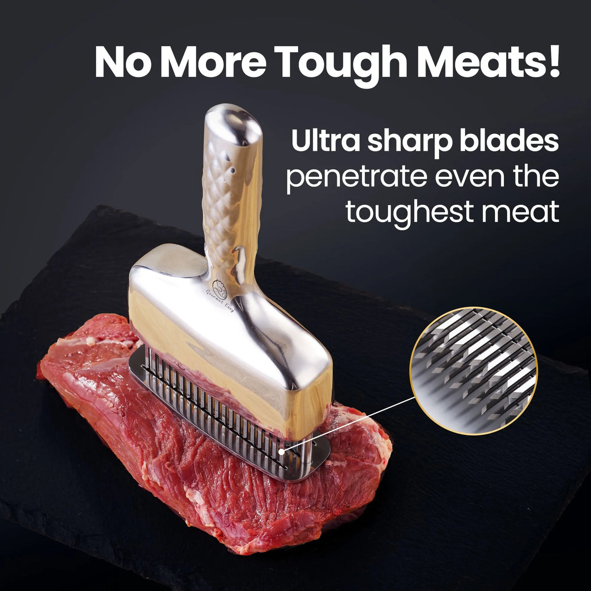 Gourmet Easy Meat Tenderizer Tool, Ultra Sharp Stainless Steel Needle Blades, Non-slip Long Handle - Image 3
