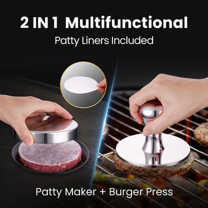 Gourmet Easy 2-IN-1 Smash Burger Press & Patty Maker, Stainless Steel Hamburger Helper, Bonus Patty Liner - Image 2