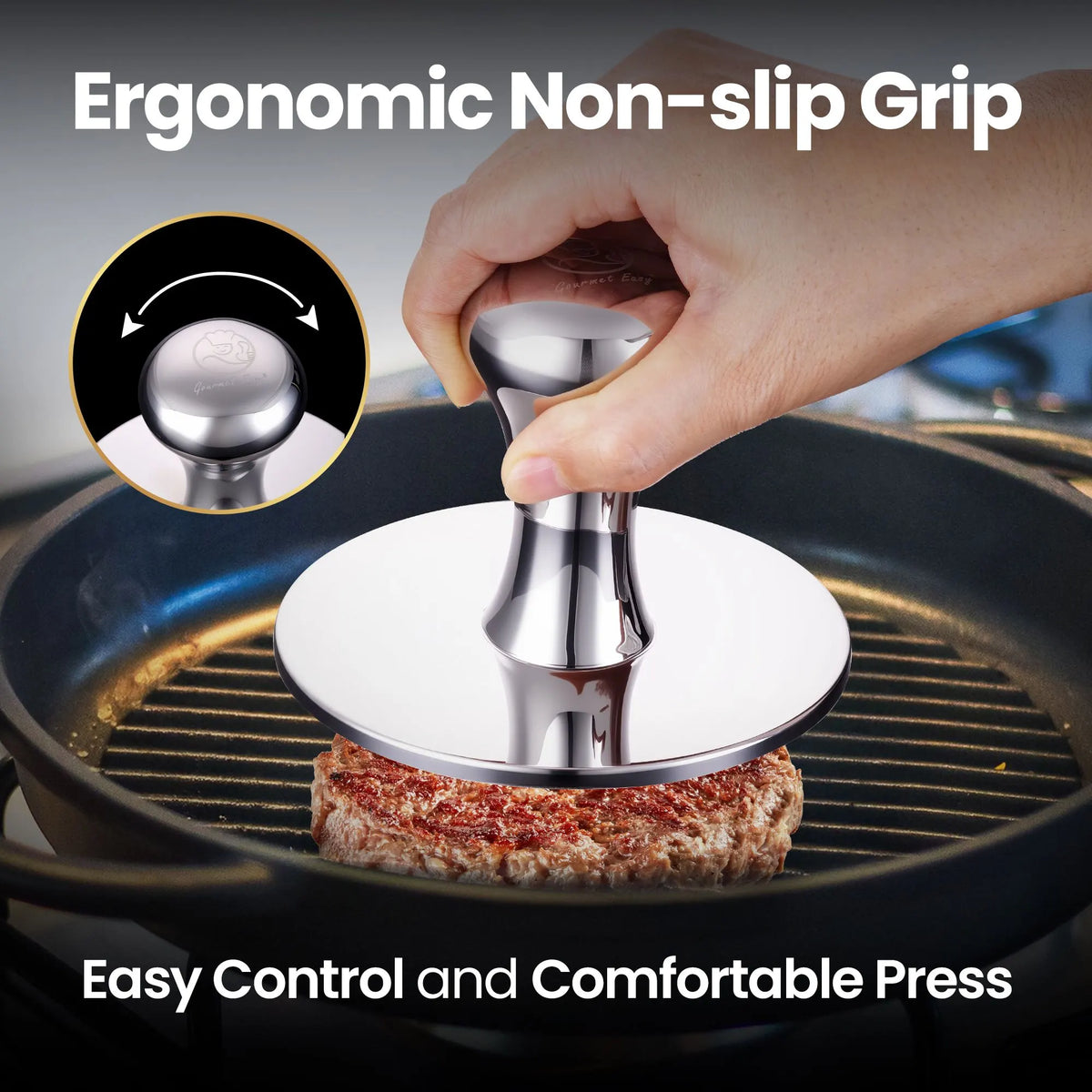 Gourmet Easy 2-IN-1 Smash Burger Press & Patty Maker, Stainless Steel Hamburger Helper, Bonus Patty Liner - Image 3