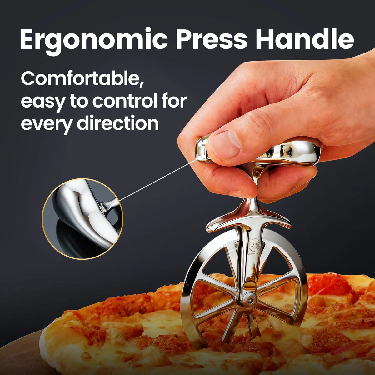 Gourmet Easy Pizza Cutter, Stainless Steel Ultra Sharp Pastry Cutter, No-Wobble, Easy to Clean - Image 3