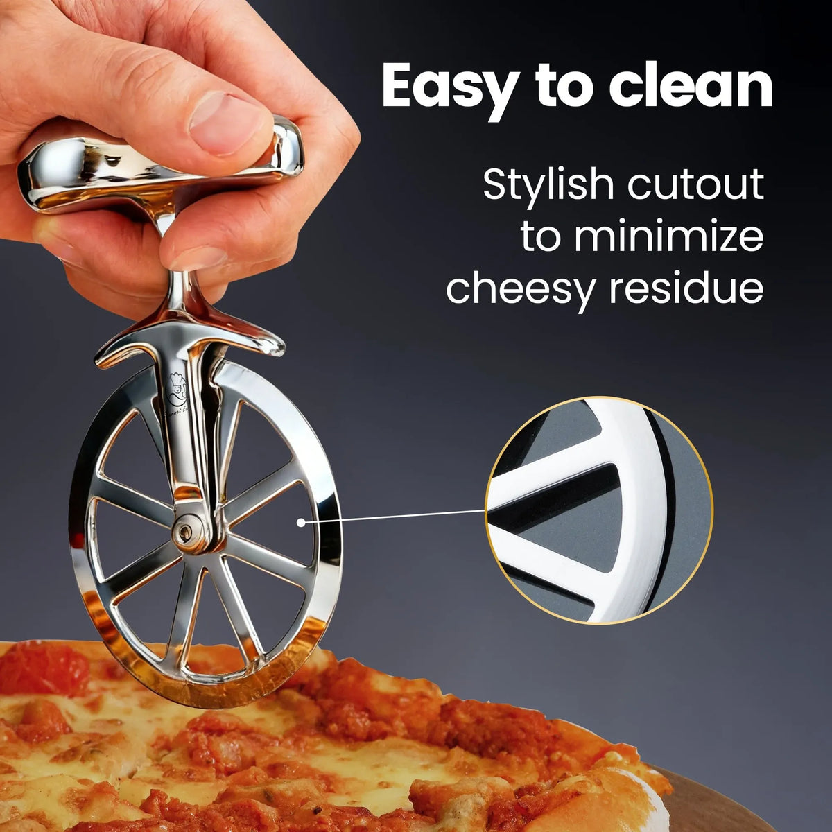 Gourmet Easy Pizza Cutter, Stainless Steel Ultra Sharp Pastry Cutter, No-Wobble, Easy to Clean - Image 4