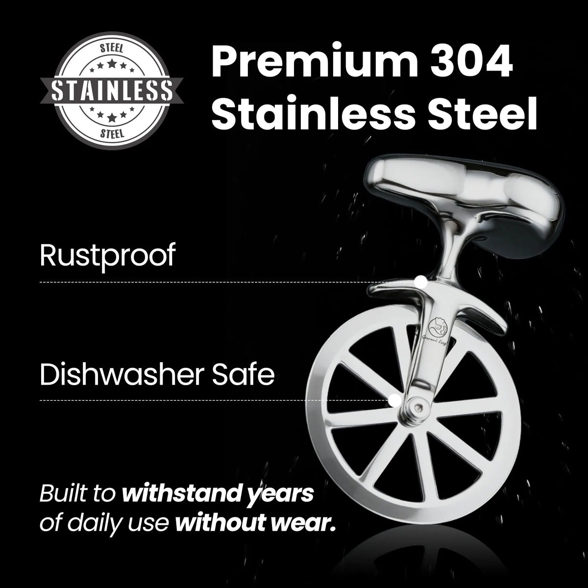Gourmet Easy Pizza Cutter, Stainless Steel Ultra Sharp Pastry Cutter, No-Wobble, Easy to Clean - Image 5