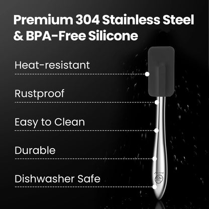Gourmet Easy 5pcs Silicone Spatula Set, Heat Resistant with Stainless Steel Handle (Black) - Image 5