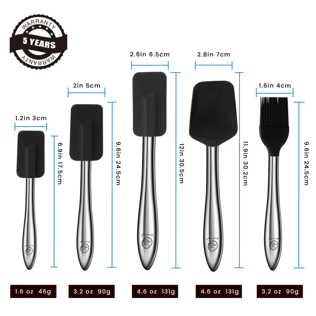 Gourmet Easy 5pcs Silicone Spatula Set, Heat Resistant with Stainless Steel Handle (Black) - Image 7