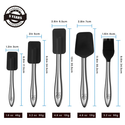 Gourmet Easy 5pcs Silicone Spatula Set, Heat Resistant with Stainless Steel Handle (Black) - Image 7