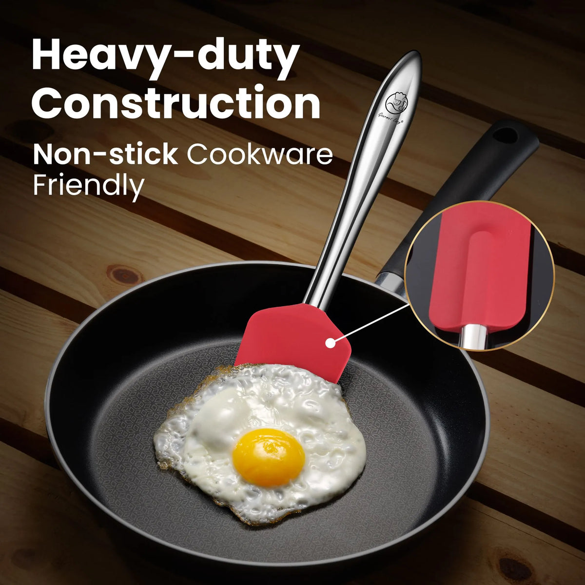 Gourmet Easy 5pcs Silicone Spatula Set, Heat Resistant with Stainless Steel Handle (Red) - Image 4
