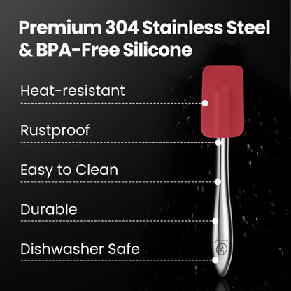 Gourmet Easy 5pcs Silicone Spatula Set, Heat Resistant with Stainless Steel Handle (Red) - Image 5