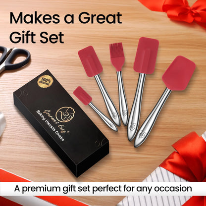 Gourmet Easy 5pcs Silicone Spatula Set, Heat Resistant with Stainless Steel Handle (Red) - Image 6