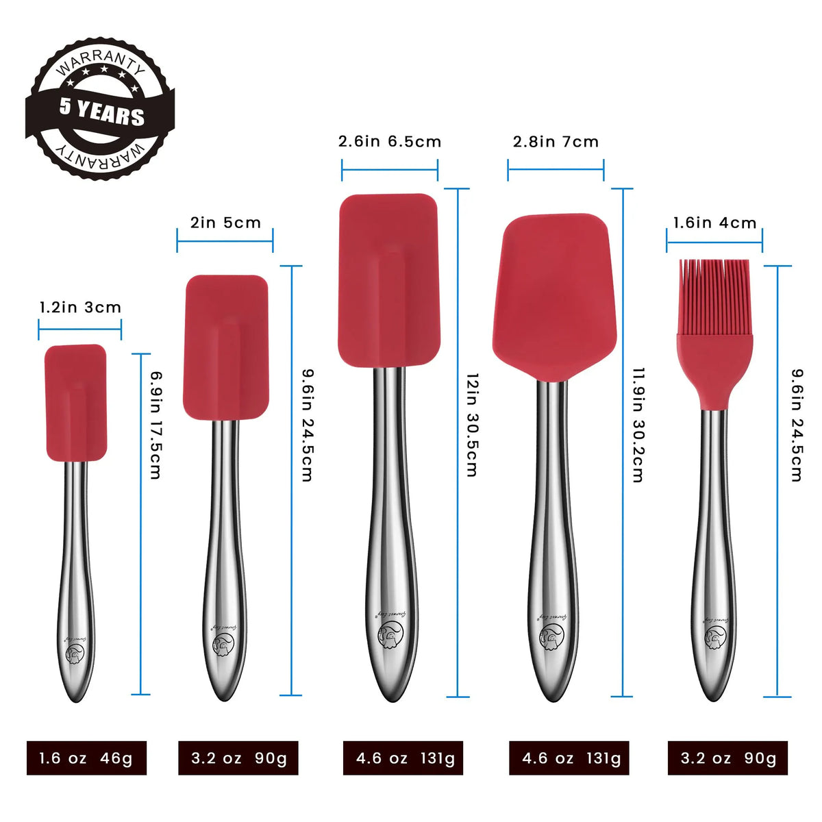 Gourmet Easy 5pcs Silicone Spatula Set, Heat Resistant with Stainless Steel Handle (Red) - Image 7