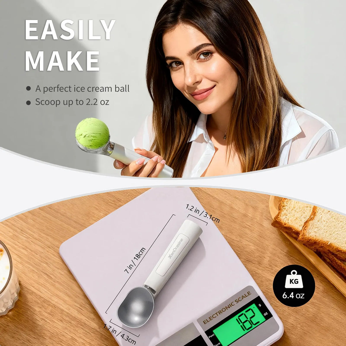 Heated Ice Cream Scoop, Rechargeable Electric Warming Scooper, Heats to for Hard Ice Cream, Waterproof, Easy for Seniors & Kids (White，17.8*4.3cm) - Image 2