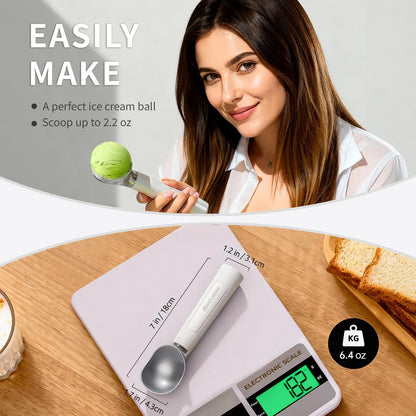 Heated Ice Cream Scoop, Rechargeable Electric Warming Scooper, Heats to for Hard Ice Cream, Waterproof, Easy for Seniors & Kids (White，17.8*4.3cm) - Image 2
