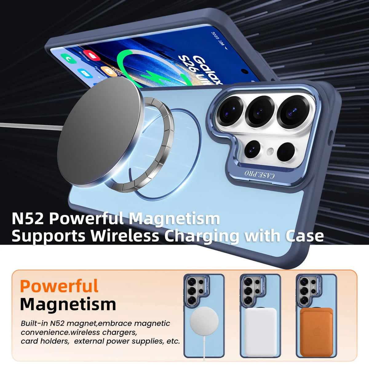 for Samsung Galaxy S26 Ultra Case with Lens Kickstand, Support Wireless Charging, Military-Grade Shockproof Protection Slim Magnetic Case, Soft TPU Acrylic PC Material, Blue - Image 3