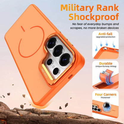 Samsung Galaxy S26 Ultra Case with Lens Kickstand, Support Wireless Charging, Military-Grade Shockproof Protection Slim Magnetic Case, Orange - Image 2