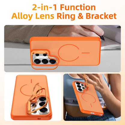 Samsung Galaxy S26 Ultra Case with Lens Kickstand, Support Wireless Charging, Military-Grade Shockproof Protection Slim Magnetic Case, Orange - Image 4