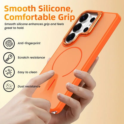 Samsung Galaxy S26 Ultra Case with Lens Kickstand, Support Wireless Charging, Military-Grade Shockproof Protection Slim Magnetic Case, Orange - Image 5