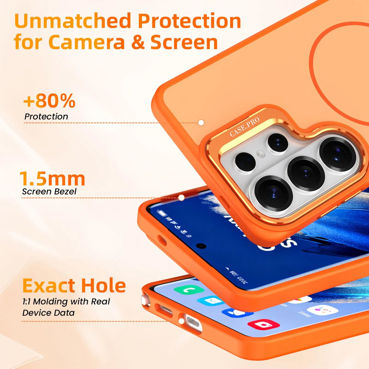 Samsung Galaxy S26 Ultra Case with Lens Kickstand, Support Wireless Charging, Military-Grade Shockproof Protection Slim Magnetic Case, Orange - Image 6