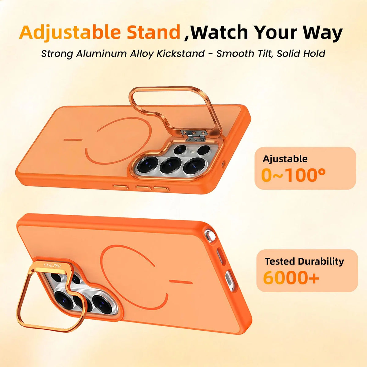 Samsung Galaxy S26 Ultra Case with Lens Kickstand, Support Wireless Charging, Military-Grade Shockproof Protection Slim Magnetic Case, Orange - Image 7