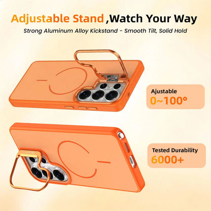Samsung Galaxy S26 Ultra Case with Lens Kickstand, Support Wireless Charging, Military-Grade Shockproof Protection Slim Magnetic Case, Orange - Image 7