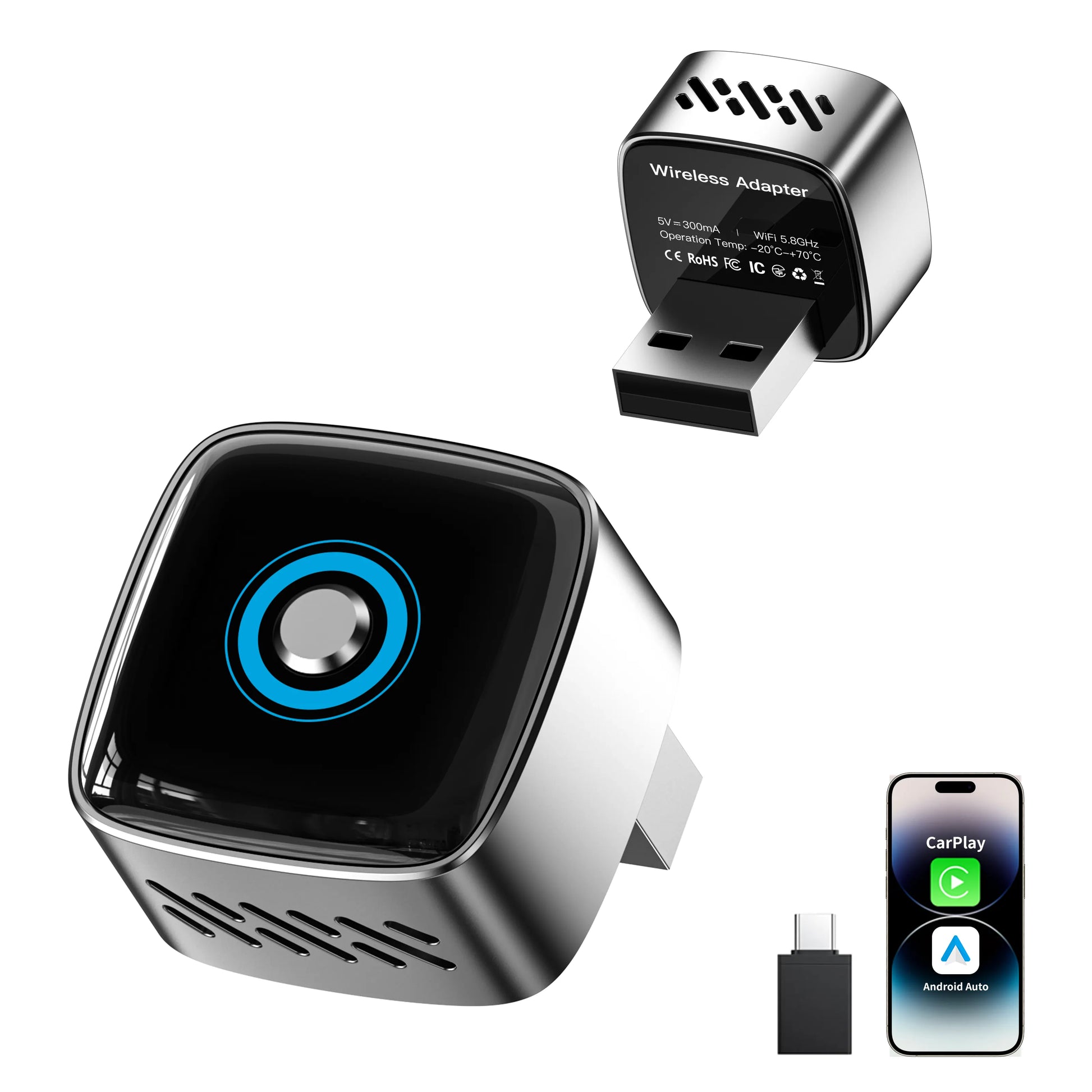 3 in 1 Wireless CarPlay and Android Auto Adapter Plug and Play Carplay Adapter