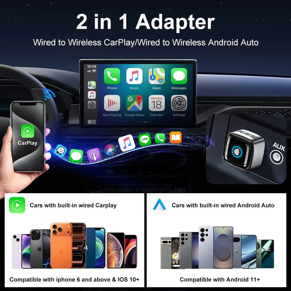 3 in 1 Wireless CarPlay and Android Auto Adapter Plug and Play Carplay Adapter - Image 6