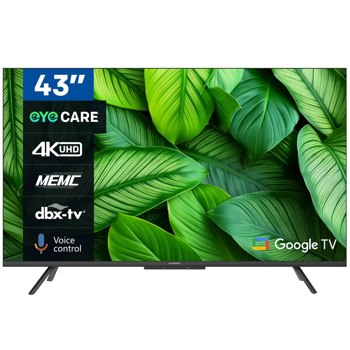 SKYWORTH G3F 43" 4K UHD Smart Google TV with HDR 10,Voice Control,Screen Cast,HDMI 2.1,MEMC, AI Engine,Eye Care featrues,Low Blue Light,DBX-tv Audio,Text Scaling,Smart Features,Energy-Saving