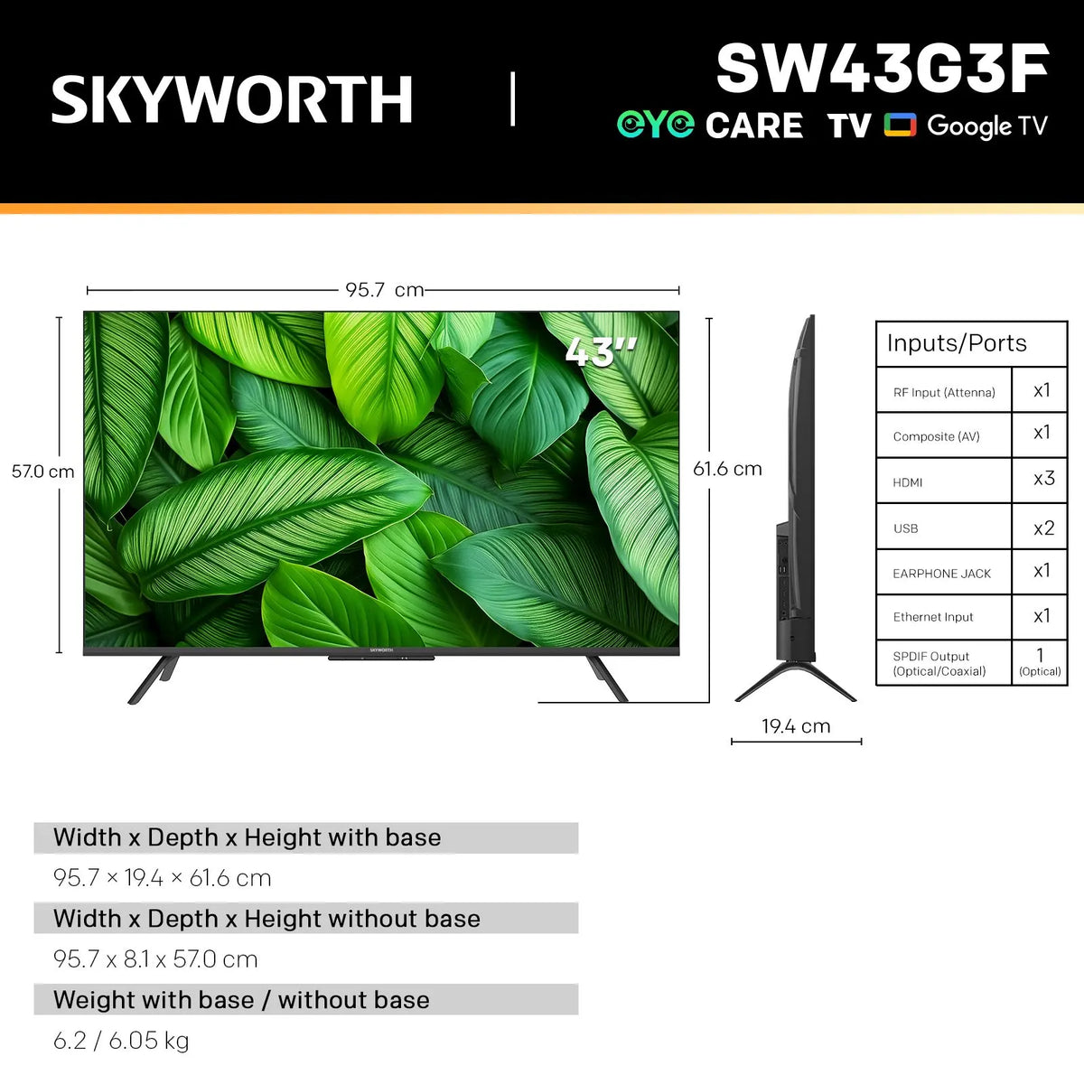 SKYWORTH G3F 43" 4K UHD Smart Google TV with HDR 10,Voice Control,Screen Cast,HDMI 2.1,MEMC, AI Engine,Eye Care featrues,Low Blue Light,DBX-tv Audio,Text Scaling,Smart Features,Energy-Saving - Image 2