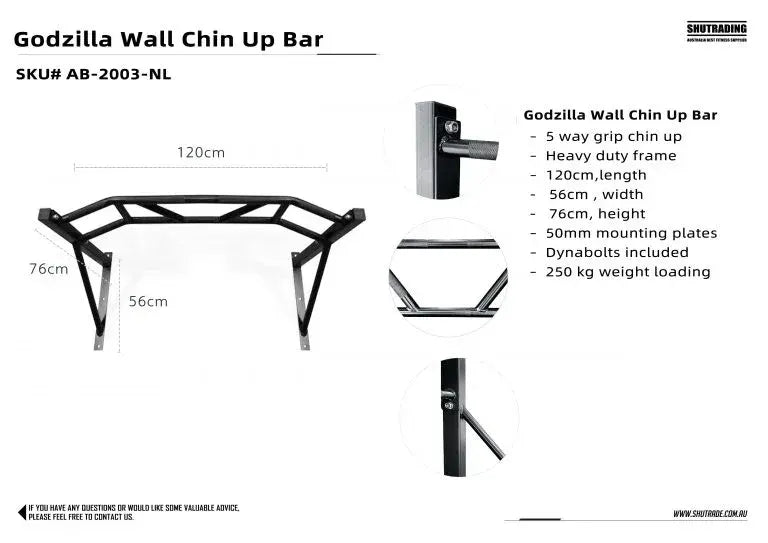 Wall Mounted Godzilla Chin-Up Bar (5 Way) - Image 3