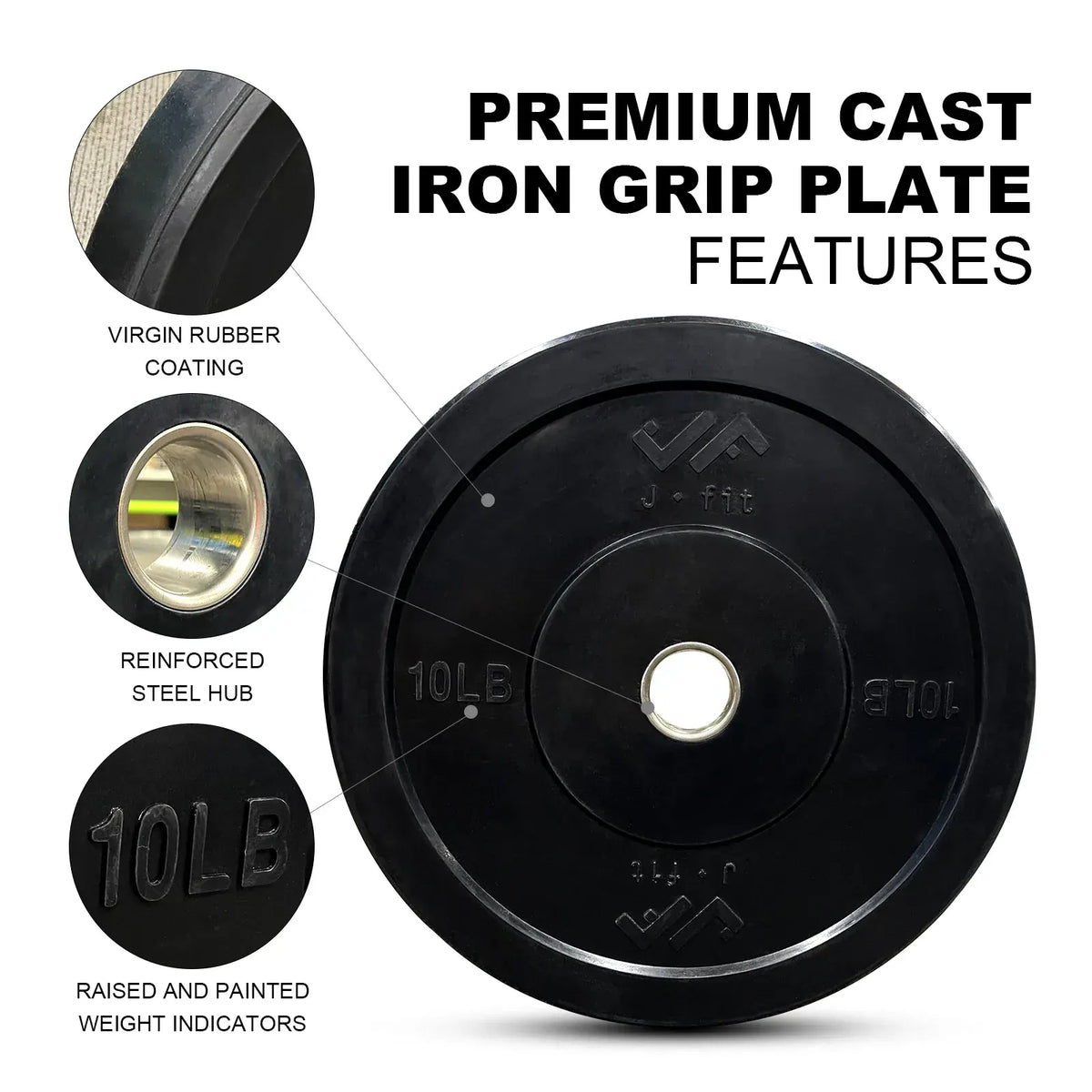 JFIT Black Olympic Bumper Plate 10LB 25LB 35LB 45LB — 25LB/11KG - Image 5