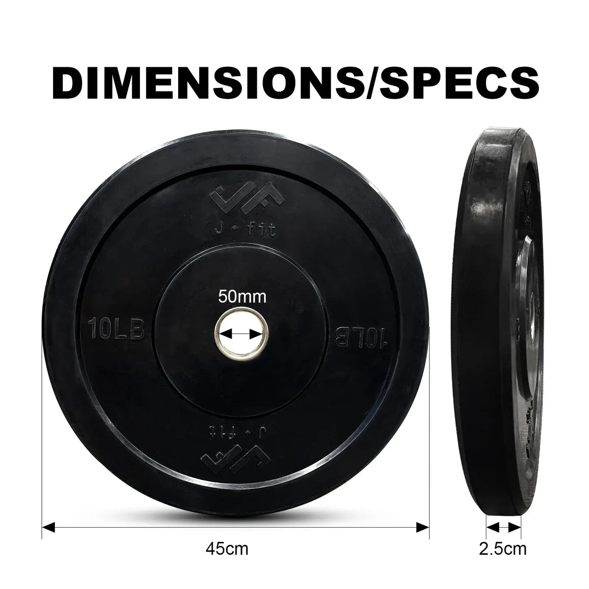 JFIT Black Olympic Bumper Plate 10LB 25LB 35LB 45LB — 45LB/20KG - Image 6