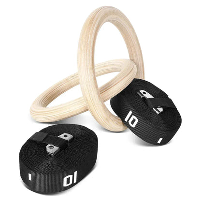 Wooden Gymnastic Rings with Adjustable Straps