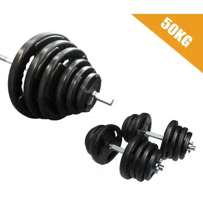 50kg Standard Rubber Coated Barbell/Dumbbell Weights Set