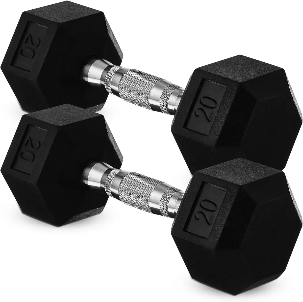20lb to 45lb Rubber Coated Hex Dumbbells (sold in pairs) — Pair of 20LB / ~9kg - Image 7