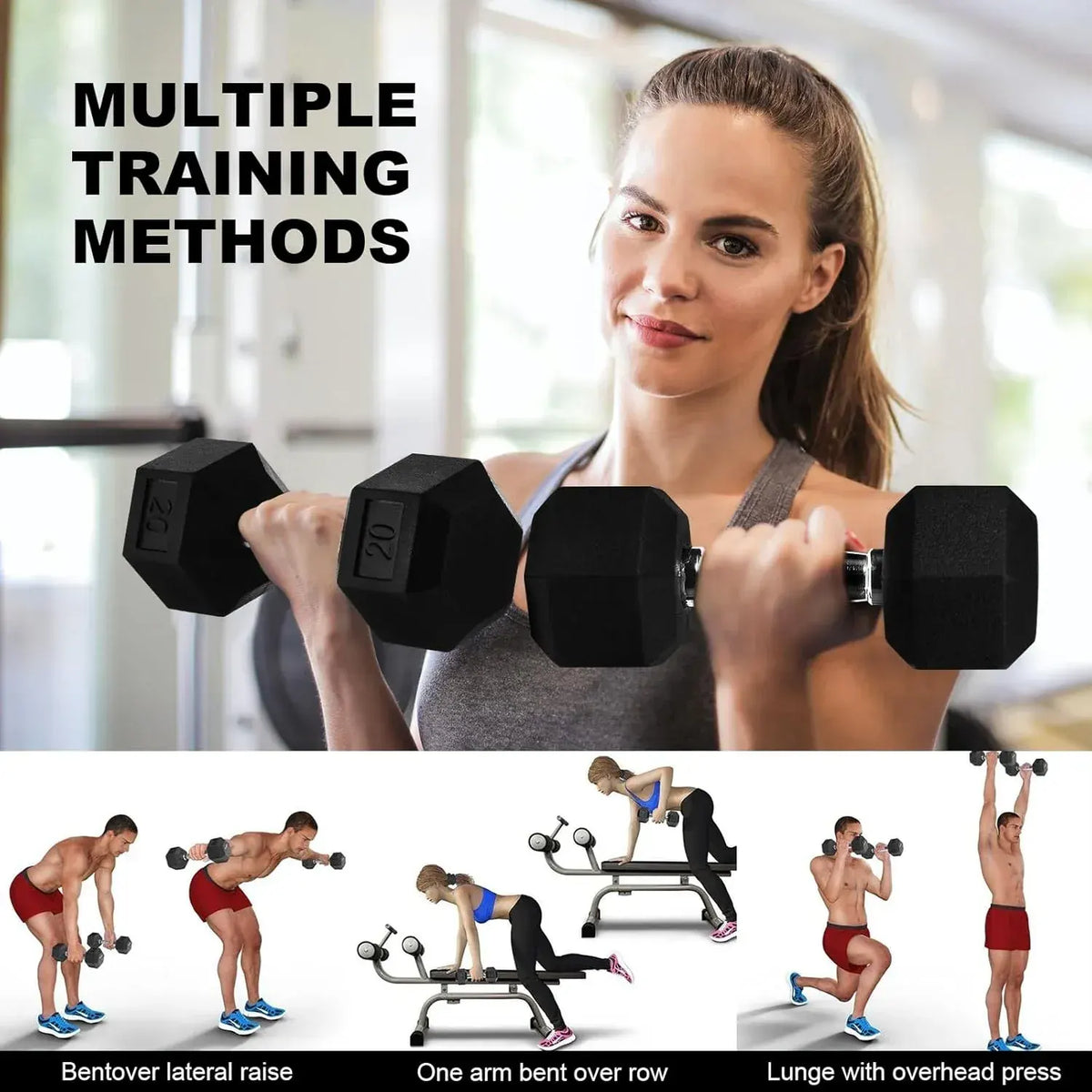 20lb to 45lb Rubber Coated Hex Dumbbells (sold in pairs) — Pair of 25LB / ~11.5kg - Image 5