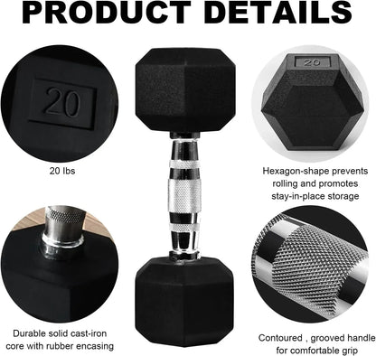 20lb to 45lb Rubber Coated Hex Dumbbells (sold in pairs) — Pair of 30LB / ~13.5kg - Image 2