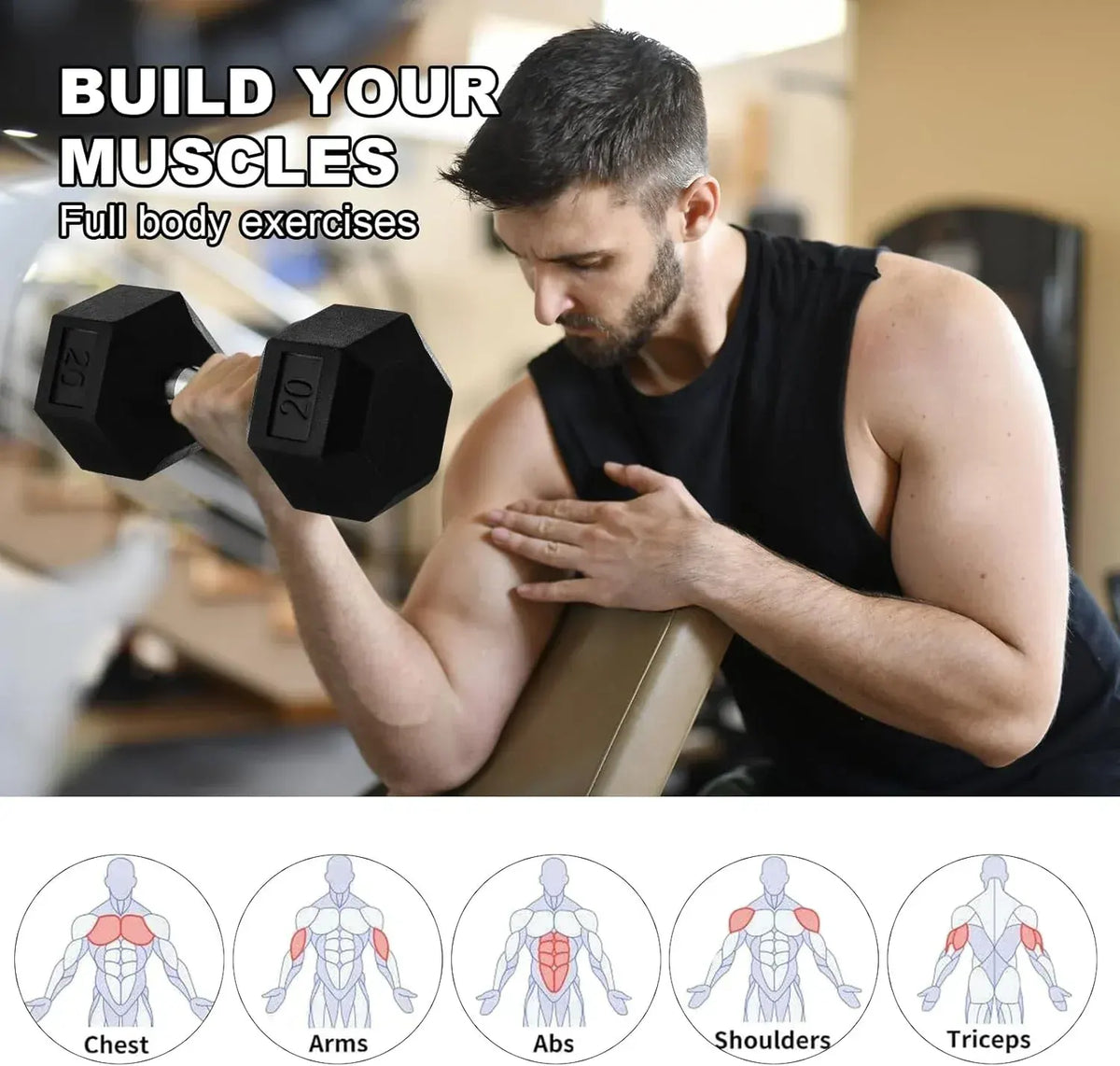 20lb to 45lb Rubber Coated Hex Dumbbells (sold in pairs) — Pair of 30LB / ~13.5kg - Image 3